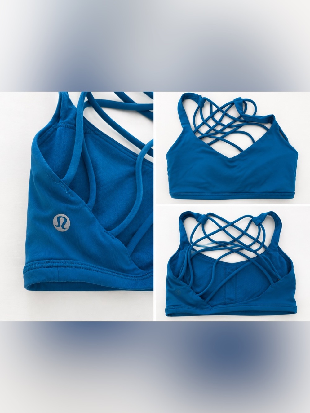 lululemon athletica Strappy Crisscross Sports Bra in Teal Blue